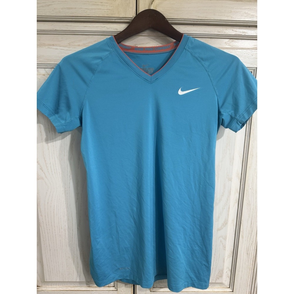 NikePro Women's‎ Turquoise V-Neck S/S T-Shirt Tee - Size Medium